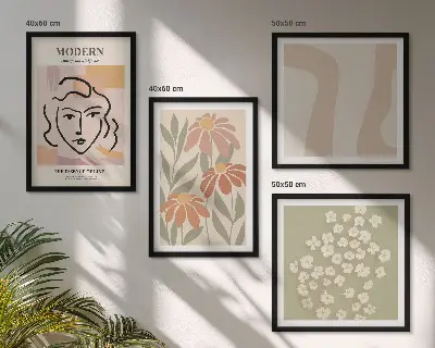 Set de 4 cuadros para salón diseño de mujer abstracta moderna