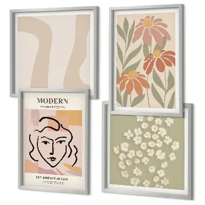 Set de 4 cuadros para salón diseño de mujer abstracta moderna