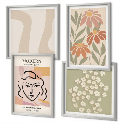 Set de 4 cuadros para salón Mujer abstracta moderna