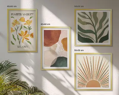 Galería de pared con motivos florales abstractos