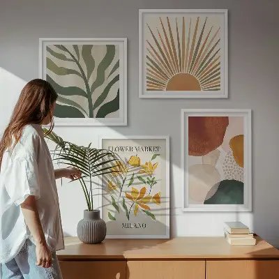 Galería de pared con motivos florales abstractos
