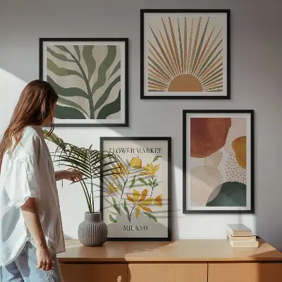 Galería de pared con motivos florales abstractos