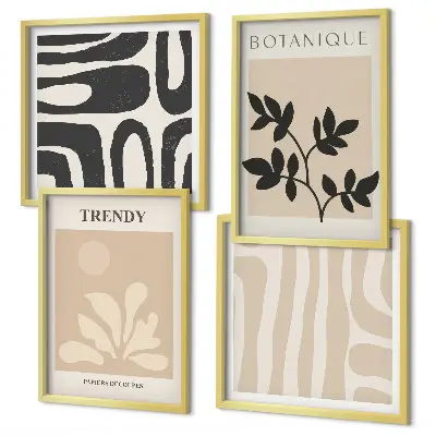 Set de cuadros modernos para salón con elegantes estampados de plantas en beige y negro