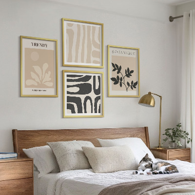 Set de cuadros modernos para salón Elegantes estampados de plantas en beige y negro.
