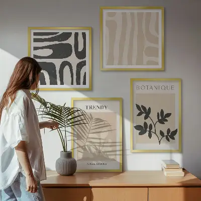 Set de cuadros modernos para salón con elegantes estampados de plantas en beige y negro