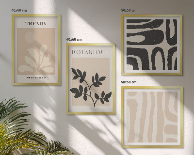 Set de cuadros modernos para salón Elegantes estampados de plantas en beige y negro.