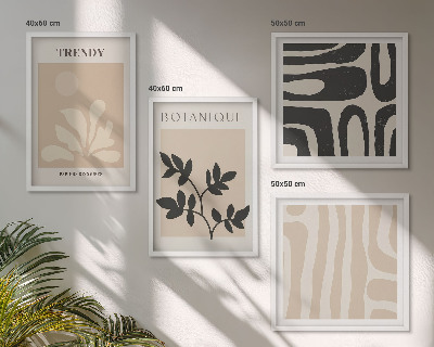 Set de cuadros modernos para salón Elegantes estampados de plantas en beige y negro.