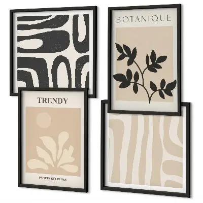 Set de cuadros modernos para salón con elegantes estampados de plantas en beige y negro