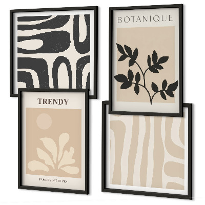 Set de cuadros modernos para salón Elegantes estampados de plantas en beige y negro.
