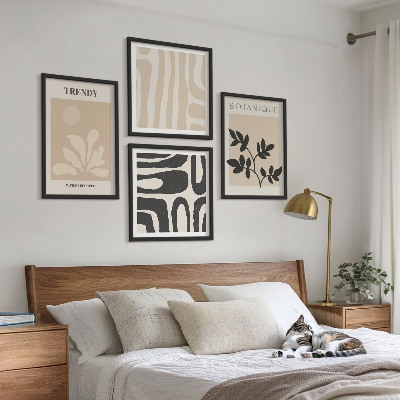 Set de cuadros modernos para salón Elegantes estampados de plantas en beige y negro.