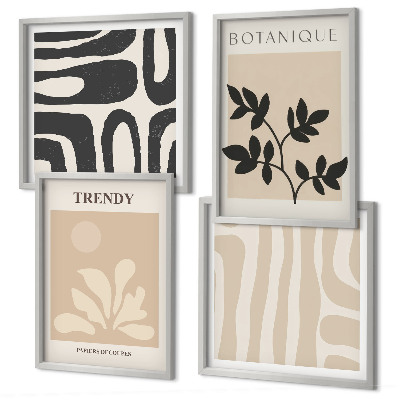 Set de cuadros modernos para salón Elegantes estampados de plantas en beige y negro.