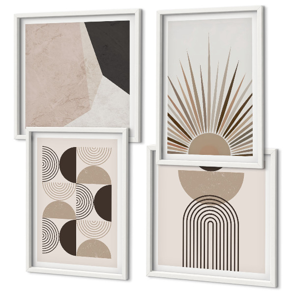 Set de 4 cuadros para salón Formas abstractas de color beige y marrón
