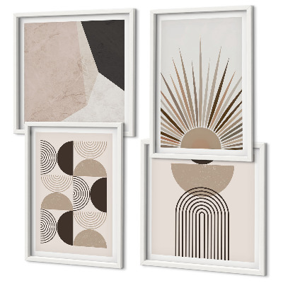 Set de 4 cuadros para salón Formas abstractas de color beige y marrón