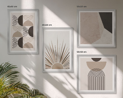 Set de 4 cuadros para salón Formas abstractas de color beige y marrón