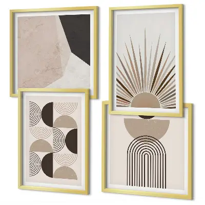 Set de 4 cuadros decorativos para salón con diseño de formas abstractas en tonos beige y marrón
