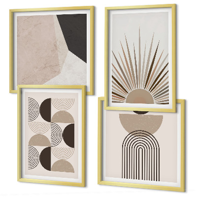 Set de 4 cuadros para salón Formas abstractas de color beige y marrón