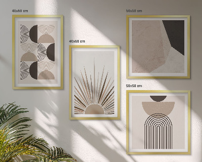 Set de 4 cuadros para salón Formas abstractas de color beige y marrón