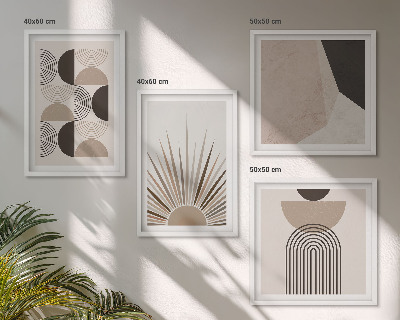 Set de 4 cuadros para salón Formas abstractas de color beige y marrón