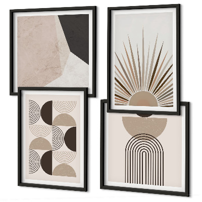 Set de 4 cuadros para salón Formas abstractas de color beige y marrón