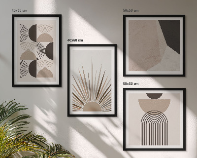 Set de 4 cuadros para salón Formas abstractas de color beige y marrón