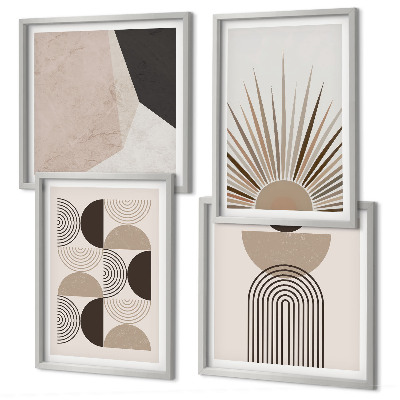 Set de 4 cuadros para salón Formas abstractas de color beige y marrón