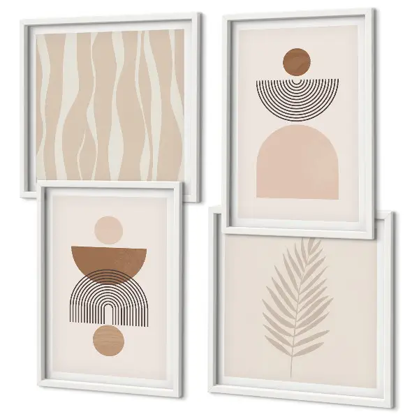 Galería de pared de formas abstractas en tonos marrón y beige