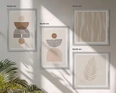 Galería de pared de formas abstractas en tonos marrón y beige