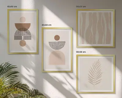 Galería de pared de formas abstractas en tonos marrón y beige