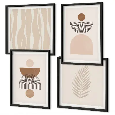 Galería de pared de formas abstractas en tonos marrón y beige