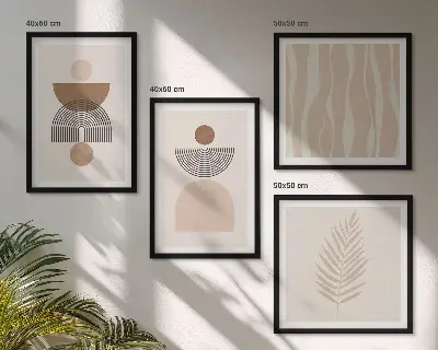 Galería de pared de formas abstractas en tonos marrón y beige