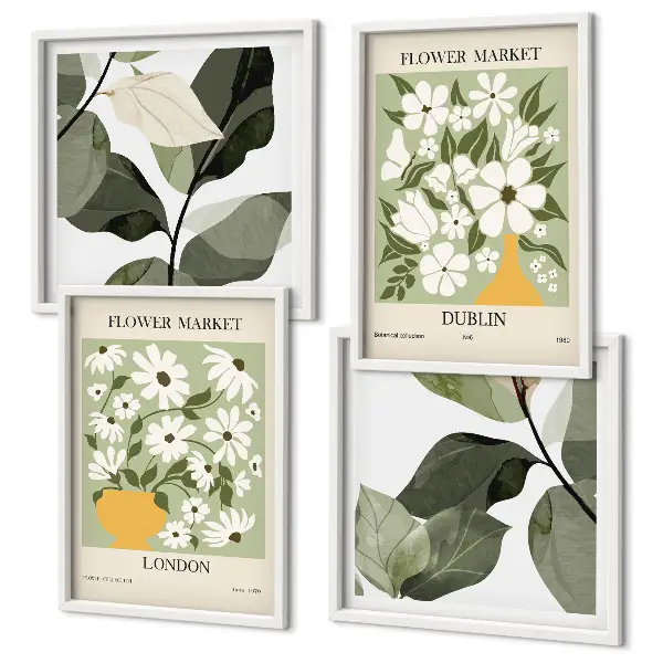 Set de 4 cuadros para salón con estampados florales de Londres y Dublín