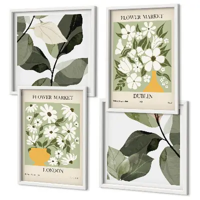 Set de 4 cuadros para salón con estampados florales de Londres y Dublín