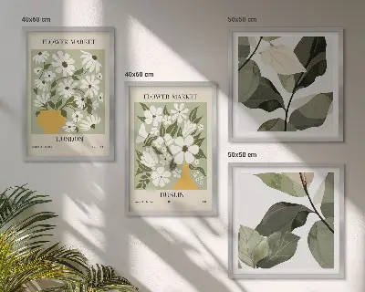 Set de 4 cuadros para salón con estampados florales de Londres y Dublín