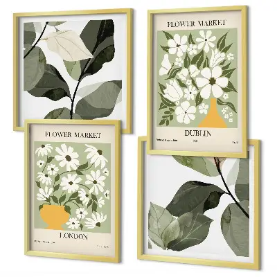 Set de 4 cuadros para salón con estampados florales de Londres y Dublín