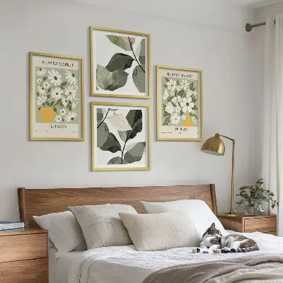 Set de 4 cuadros para salón con estampados florales de Londres y Dublín