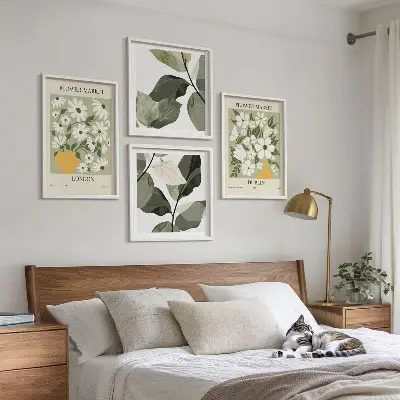 Set de 4 cuadros para salón con estampados florales de Londres y Dublín