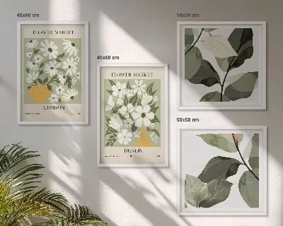 Set de 4 cuadros para salón con estampados florales de Londres y Dublín