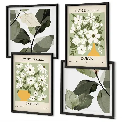 Set de 4 cuadros para salón con estampados florales de Londres y Dublín