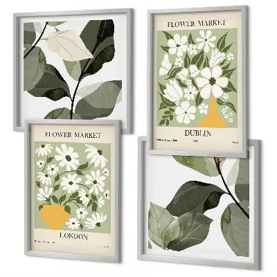 Set de 4 cuadros para salón con estampados florales de Londres y Dublín