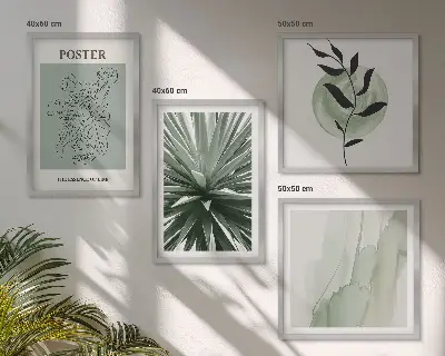 Set de cuadros modernos para salón con patrones de plantas en tonos verde y beige