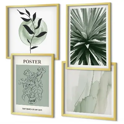 Set de cuadros modernos para salón con patrones de plantas en tonos verde y beige