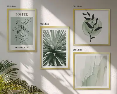 Set de cuadros modernos para salón con patrones de plantas en tonos verde y beige