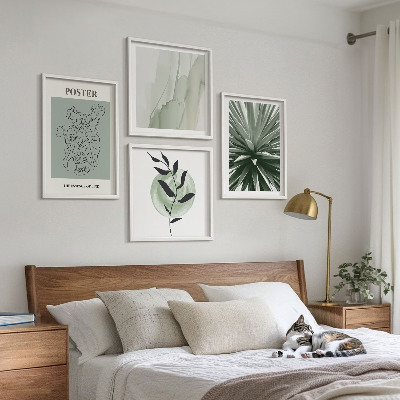 Set de cuadros modernos para salón patrones de plantas verde beige