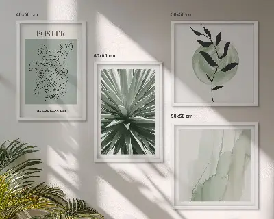 Set de cuadros modernos para salón con patrones de plantas en tonos verde y beige