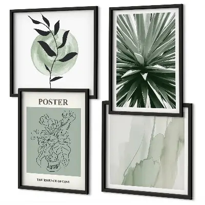 Set de cuadros modernos para salón con patrones de plantas en tonos verde y beige
