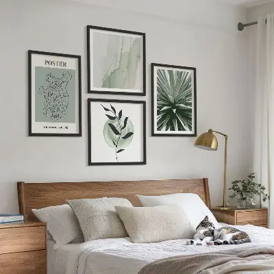Set de cuadros modernos para salón con patrones de plantas en tonos verde y beige