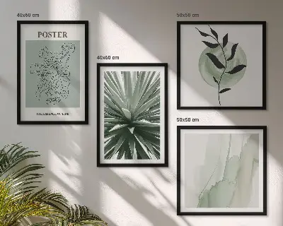 Set de cuadros modernos para salón con patrones de plantas en tonos verde y beige