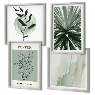Set de cuadros modernos para salón con patrones de plantas en tonos verde y beige