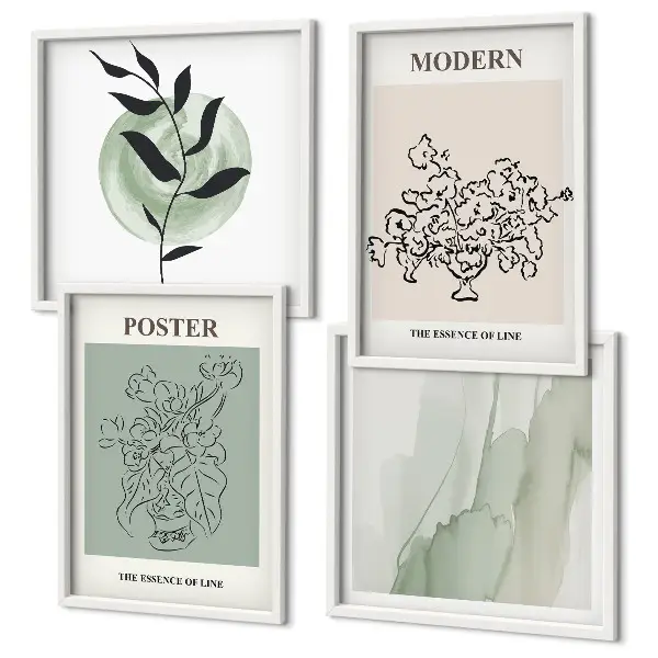 Set de 4 cuadros decorativos para salón con diseño de flores en un jarrón moderno