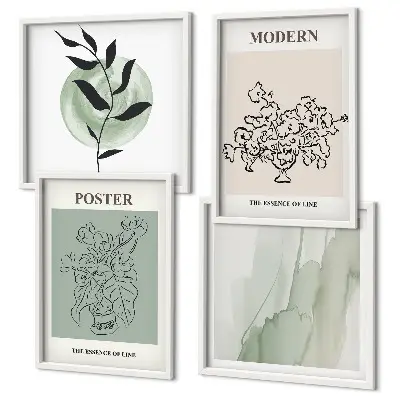 Set de 4 cuadros decorativos para salón con diseño de flores en un jarrón moderno